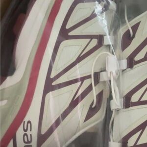 Salomon Cream and Burgundy Athletic Shoes